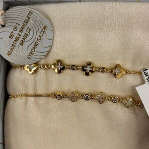 Gold Clover Link Adjustable Bracelet Set